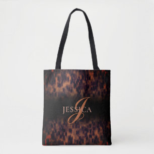 Tortoise Shell Pattern Animal Print Monogram Name  Tote Bag