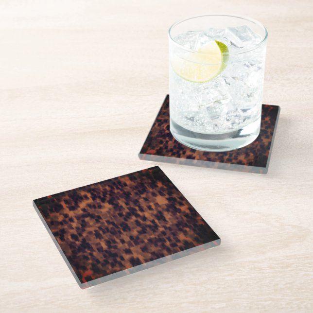 Tortoise Shell Print Pattern Decorative Home Decor Glass Coaster (Angled)