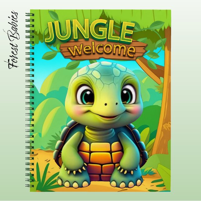 Tortoise Unique Box Turtle Woodland Wildlife 🐢 Notebook (Cute Box Turtle "Jungle Welcome" Tortoise Wildlife Animal Cartoon Graphic Stationery Notebook 🐢)