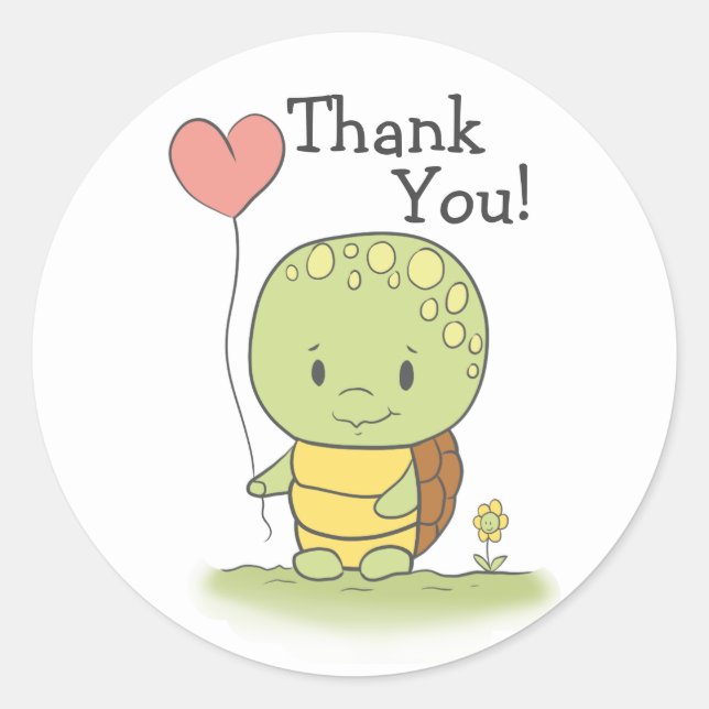 Tortoise With A Heart Balloon Thank You Classic Ro Classic Round Sticker (Front)