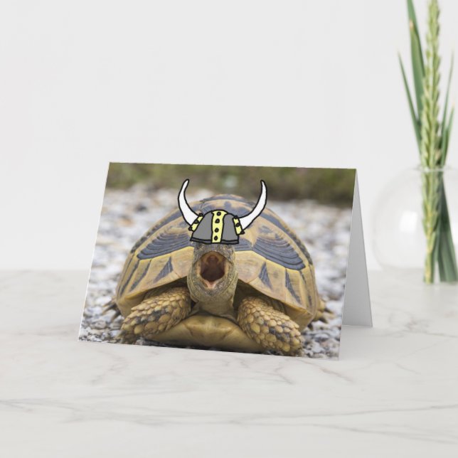 Tortoise with a Viking Hat Blank Inside Greeting Holiday Card (Front)