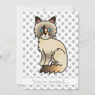 Tortoiseshell Birman/Ragdoll Cat Birthday Party Invitation