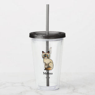 Tortoiseshell Birman/Ragdoll Cat With Custom Name Acrylic Tumbler