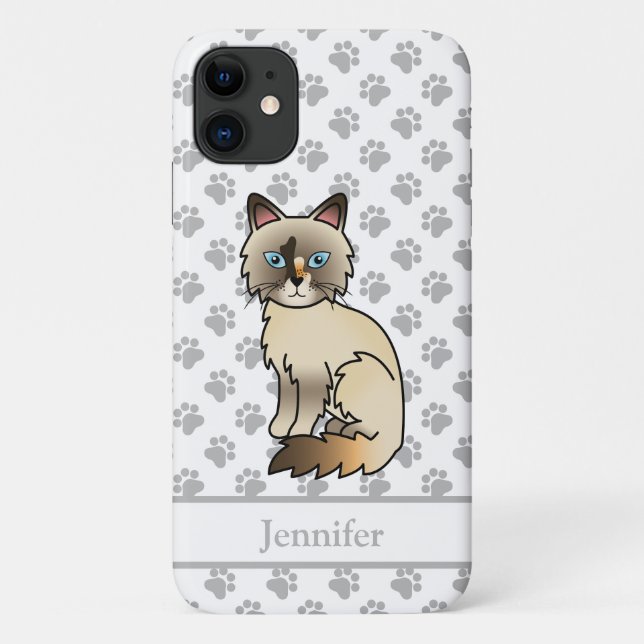 Tortoiseshell Birman / Ragdoll Cute Cat & Name Case-Mate iPhone Case (Back)