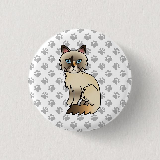 Tortoiseshell Birman / Ragdoll Cute Cat & Paws 1 Inch Round Button (Front)