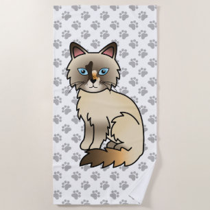 Tortoiseshell Birman / Ragdoll Cute Cat & Paws Beach Towel
