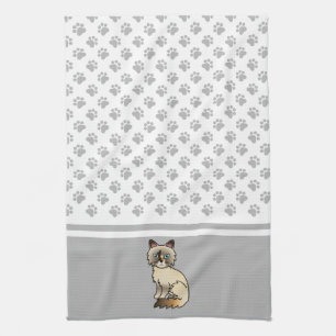 Tortoiseshell Birman / Ragdoll Cute Cat & Paws Kitchen Towel