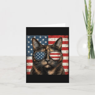 Tortoiseshell Cat 4th Of July Aamerican Flag Card