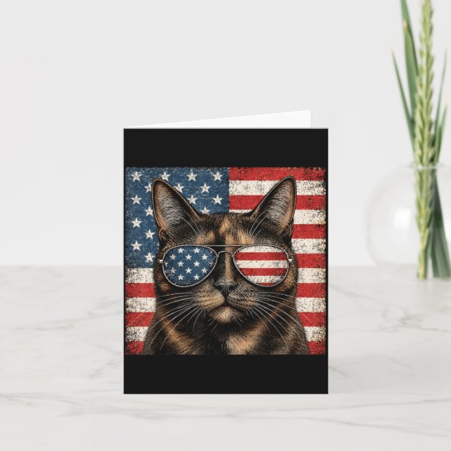 Tortoiseshell Cat 4th Of July Aamerican Flag Card (Front)