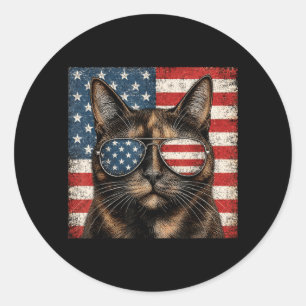 Tortoiseshell Cat 4th Of July Aamerican Flag Classic Round Sticker
