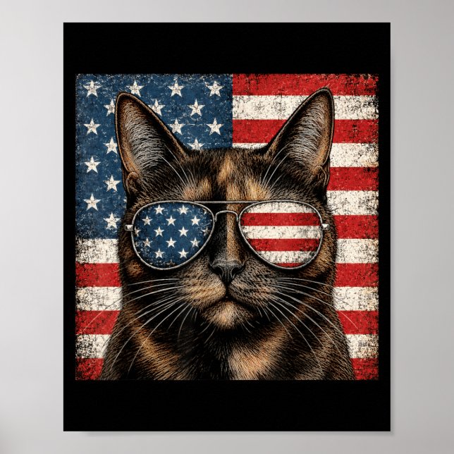 Tortoiseshell Cat 4th Of July Aamerican Flag Poster (Front)