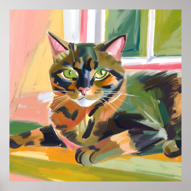 Tortoiseshell Cat | Beautiful Cat Painting Poster (Front)