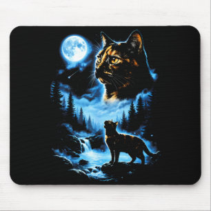 Tortoiseshell cat full moon mystic forest vintage mouse pad