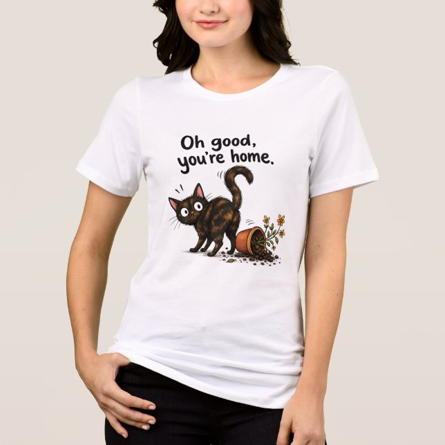 Tortoiseshell Cat Funny Cat Flower Pot Disaster  Tri-Blend Shirt (Front)