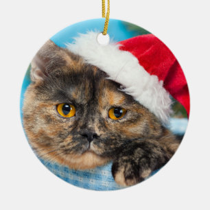 Tortoiseshell Cat Purr-fect Holiday Season Ceramic Ornament