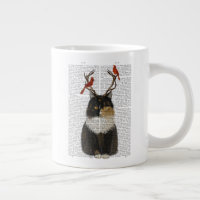 Tortoiseshell Cat with Antlers and Red Birds