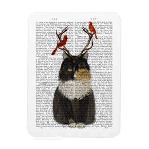 Tortoiseshell Cat with Antlers and Red Birds Magnet