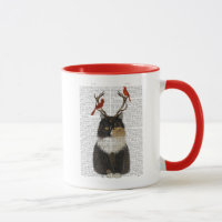 Tortoiseshell Cat with Antlers and Red Birds