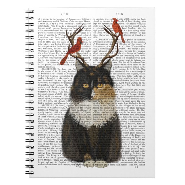Tortoiseshell Cat with Antlers and Red Birds Notebook (Front)