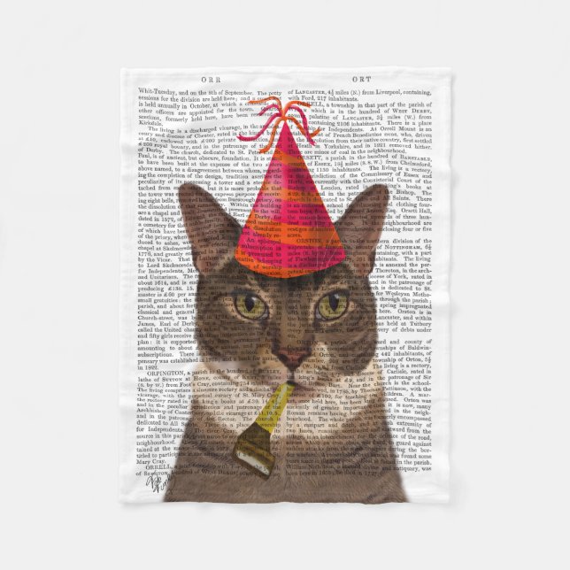 Tortoiseshell Cat with Party Hat Fleece Blanket (Front)
