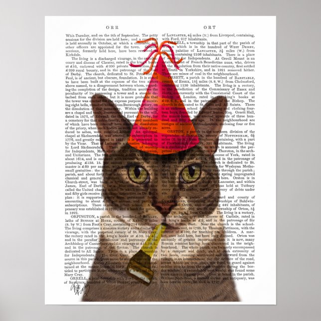 Tortoiseshell Cat with Party Hat Poster (Front)