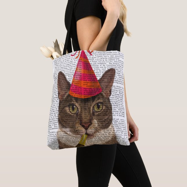 Tortoiseshell Cat with Party Hat Tote Bag (Close Up)