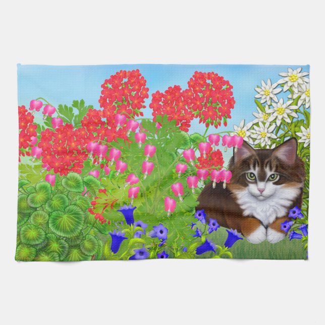 Tortoiseshell Kitten in Garden Kitchen Towel (Horizontal)