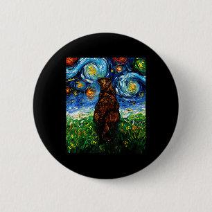 Tortoiseshell Tortie Starry Night Kitty Cat Art By 2 Inch Round Button