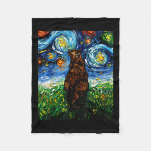 Tortoiseshell Tortie Starry Night Kitty Cat Art By Fleece Blanket