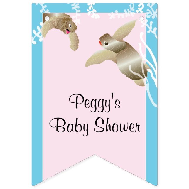 Tortue baby shower rose/bébé, bannière à queue noi (Seizième drapeau)