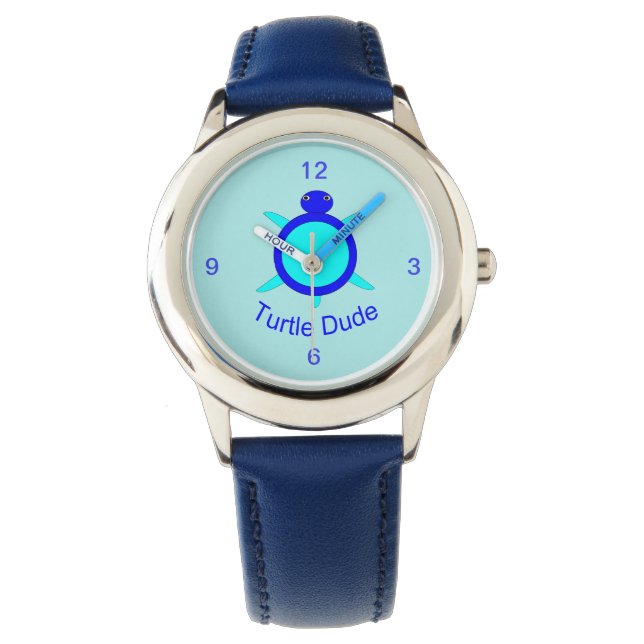 Tortue bleue claire Montre pour enfants (devant)
