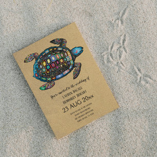 Tortue colorée Sandy Beach Mariage Invitation