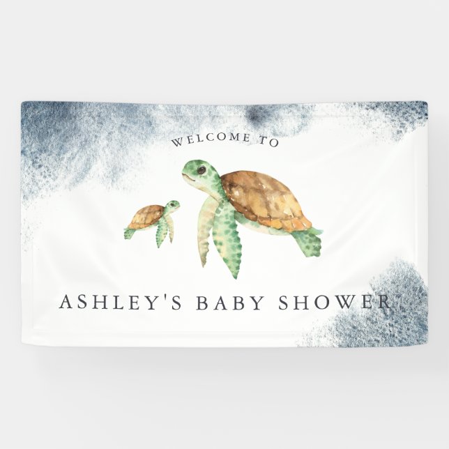 Tortue de mer | Bannière d'accueil Baby shower Océ (Horizontal)