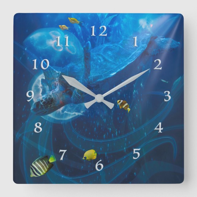 TORTUE DE MER EN VOL MUR CARRÉ HORLOGE (Recto)