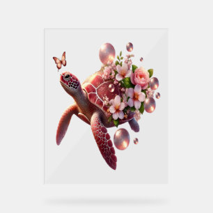 Tortue de mer Florale Boho, Fleur rose