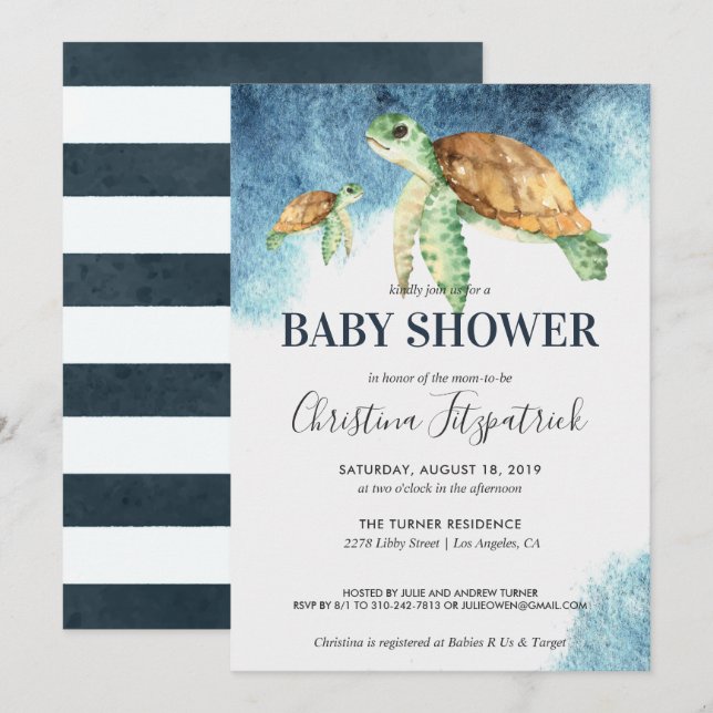 Tortue de mer | Invitation baby shower (Devant / Derrière)