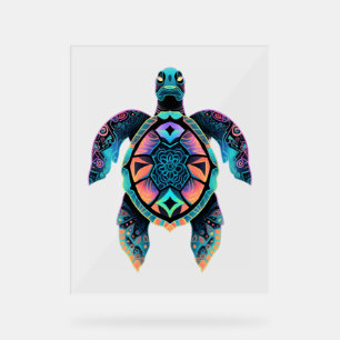 Tortue de mer Mandala Oeuvre d'art animal marin Bo