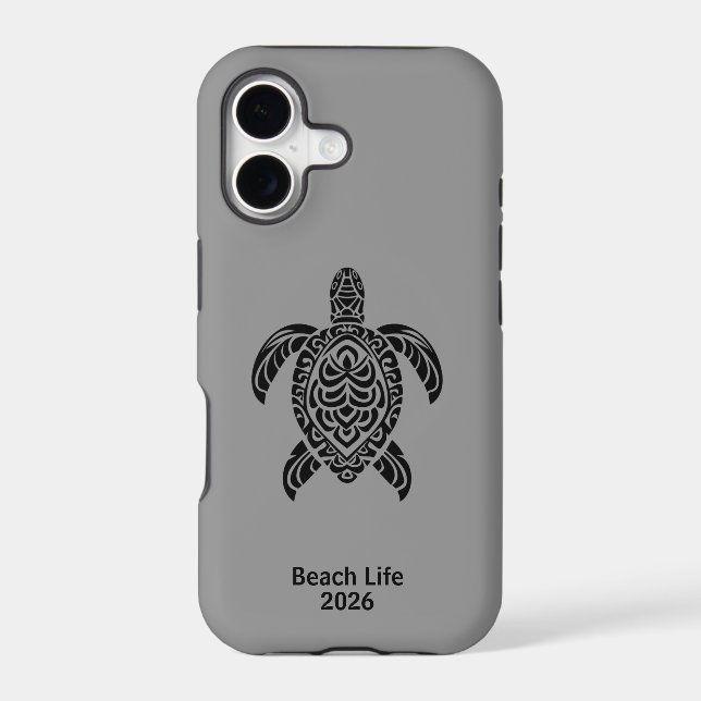 Tortue de mer tribale, noir sur gris (Verso)
