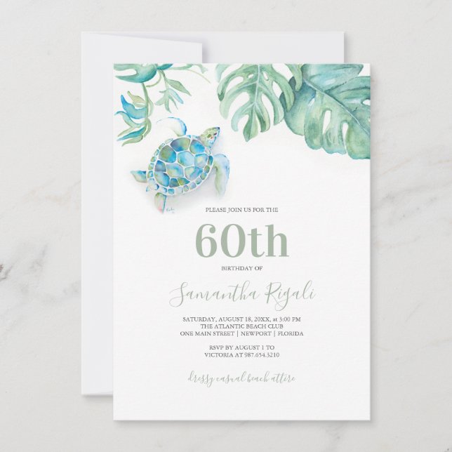Tortue de mer tropicale Invitation d'anniversaire  (Devant)