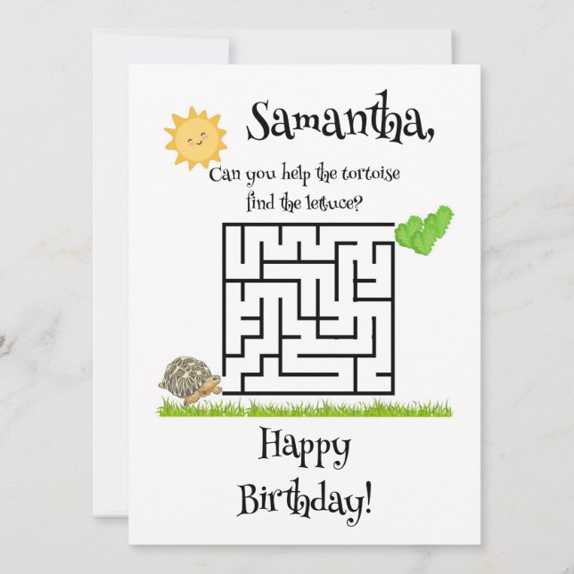 Tortue et laitue, cartes de labyrinthe d'anniversa (Devant)