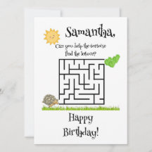 Tortue et laitue, cartes de labyrinthe d'anniversa