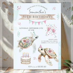 Tortue florale Invitation de fête d'anniversaire