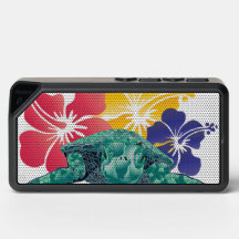 Tortue hawaiienne et fleurs