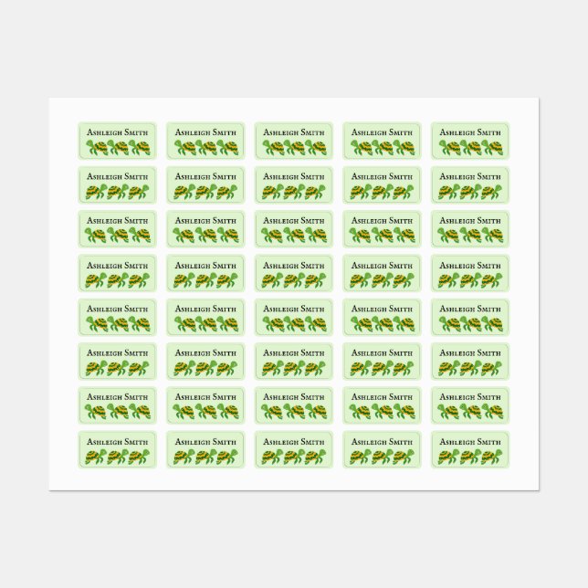 Tortue jaune verte Nom des enfants Étiquettes (Feuille)