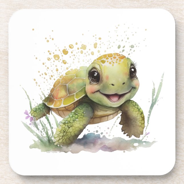 Tortue joyeux dessous de verre en plastique dur (Devant)