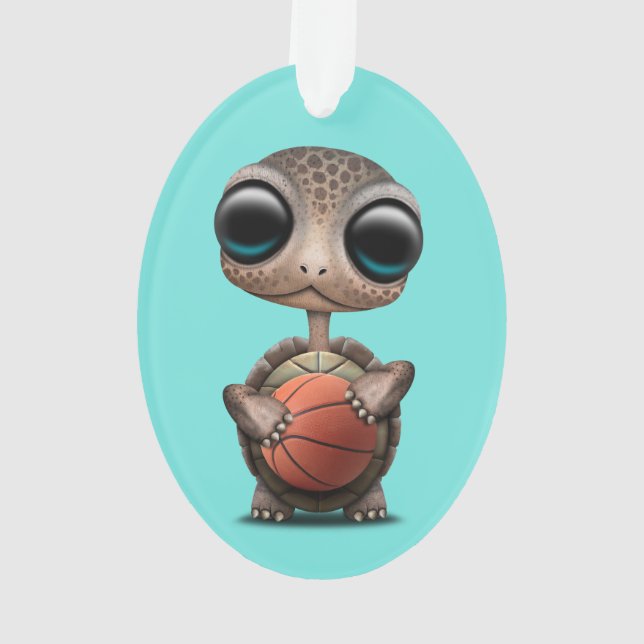 Tortue mignonne de bébé jouant avec le basket-ball (dos)