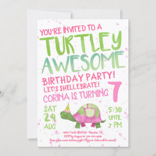 Tortue rose Anniversaire de fête Invitation
