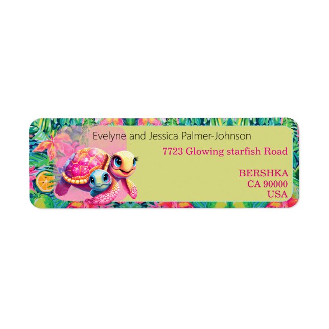 Tortue rose mignonne maman et enfant exotique nom  (Devant)
