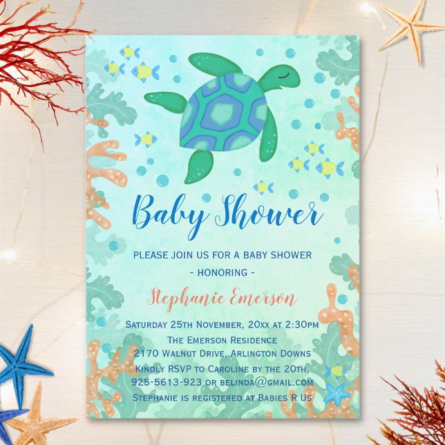 Tortue Sous La Mer Bébé Douche Invitations (Créateur téléchargé)