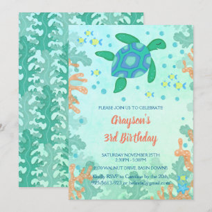 Tortue sous la mer Invitations d'anniversaire